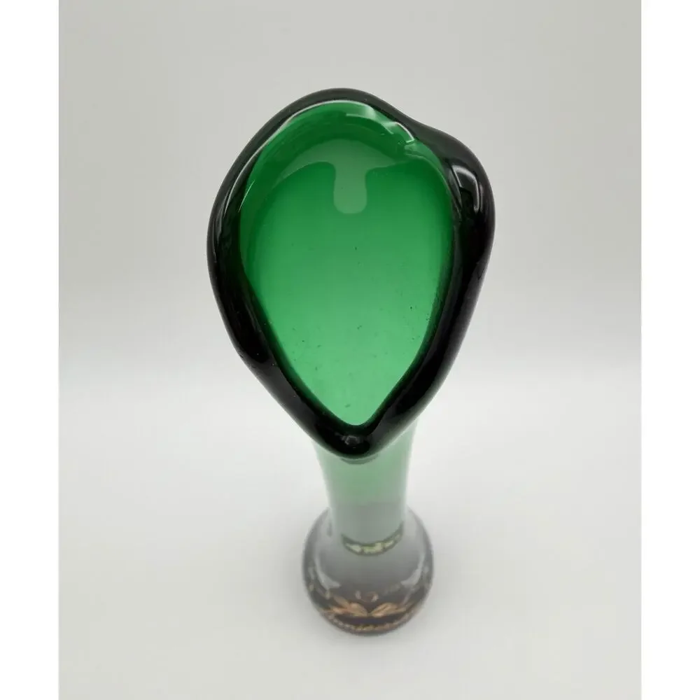 Viking Emerald Green Swung Glass Bud Vase 10.5” 35th Anniversary with Label MCM